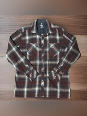 KUHL Plaid Shirt Men’s Large Red Snap Front Long Sleeve Cotton Tencel 7210 Soft